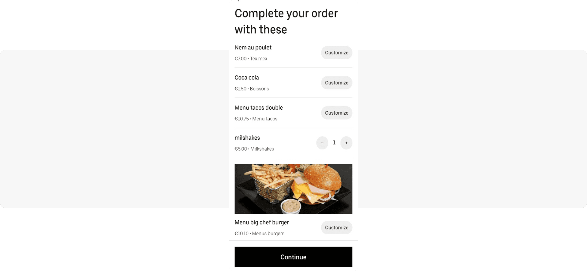 Cross-selling message - UberEats food delivery app
