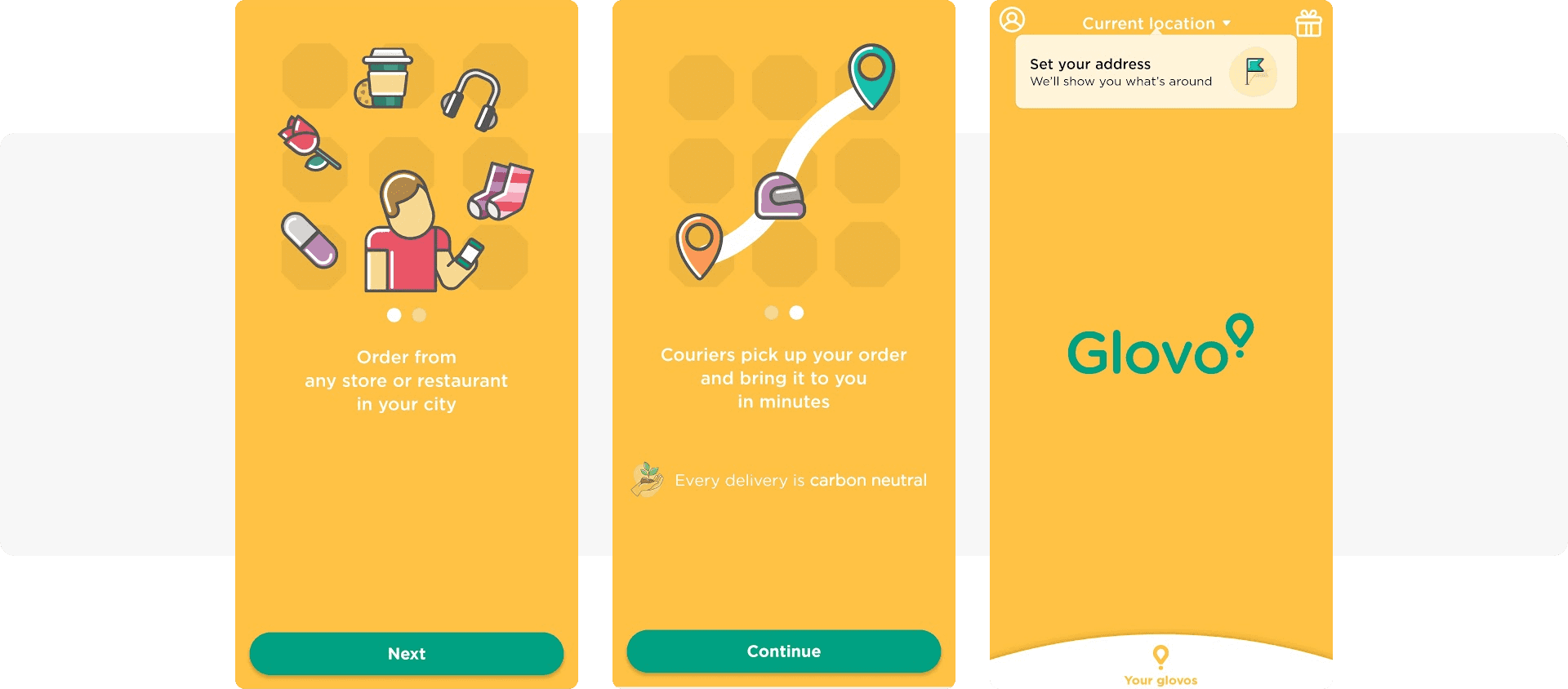 Onboarding in-app messages - Glovo food delivery app