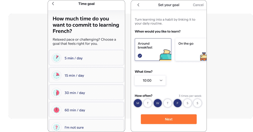 Onboarding questionnaire setting schedule example