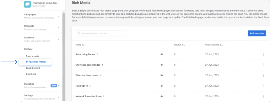 Rich media Pushwoosh