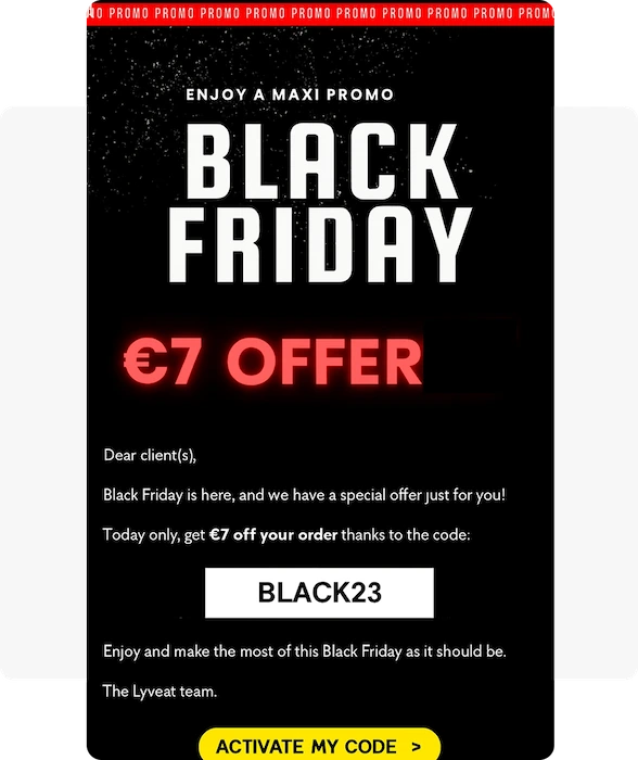 Promocode black friday email example